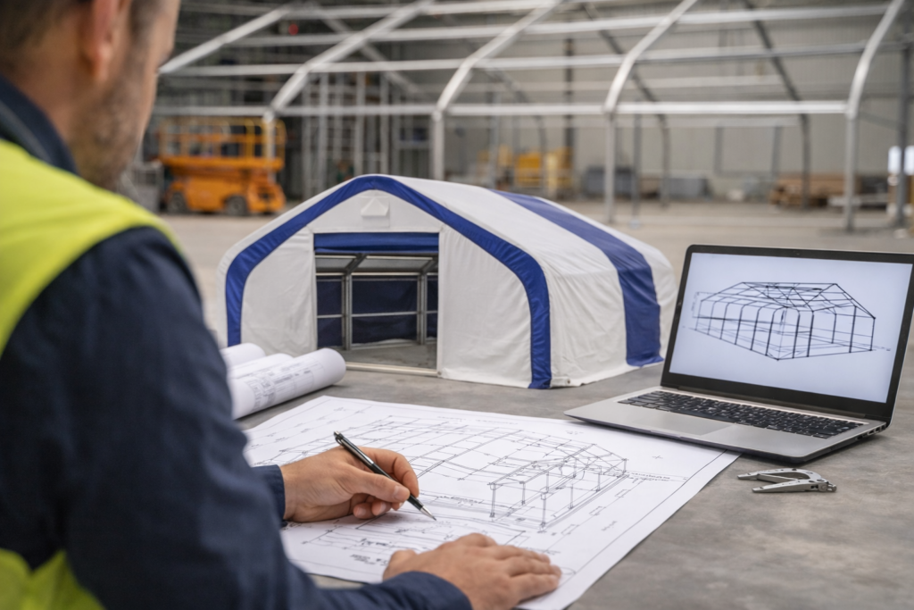 Proiectarea unei hale demontabile cu structură metalică, pe baza planurilor tehnice și a unui model 3D